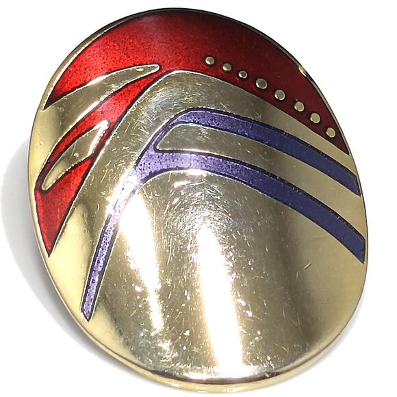 Laurel Burch Metallic Red & Purple Earrings, Gold Plated, 1980s Vintage - Picture 3 of 10